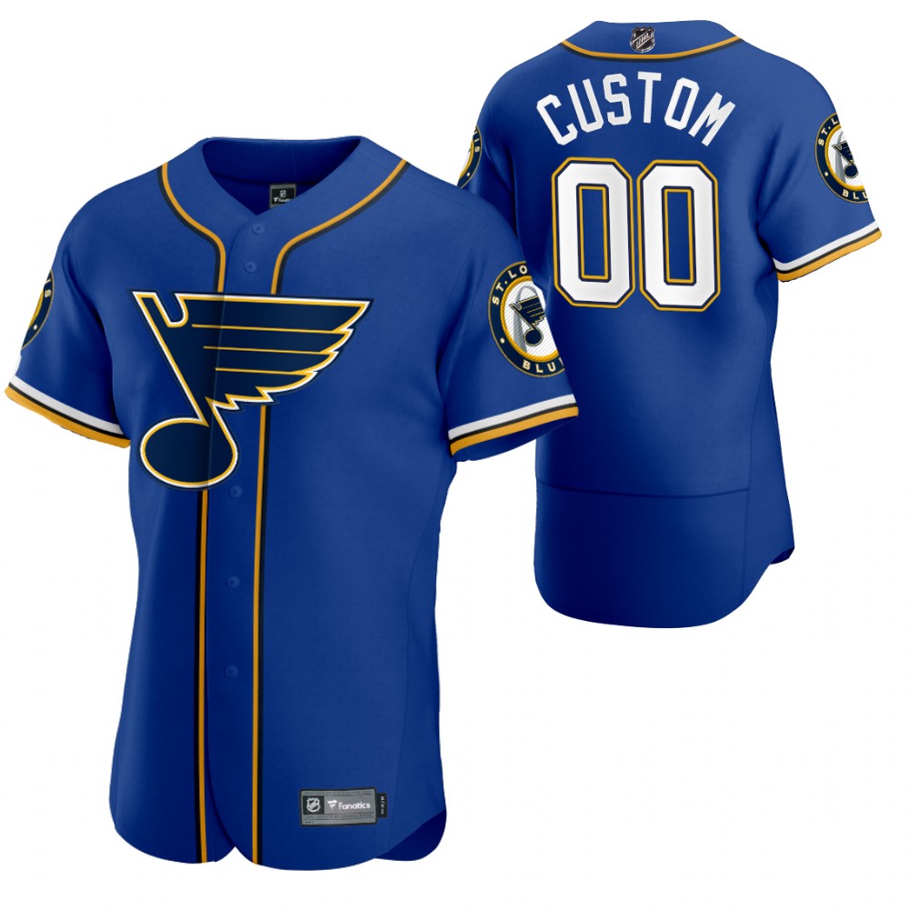 St. Louis Blues Custom Men 2020 NHL x MLB Crossover Edition Baseball Jersey Blue